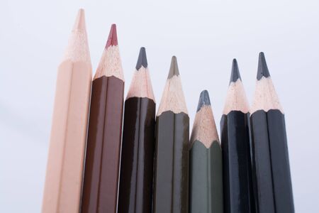 Color Pencils of various colors on a  white backgroundの写真素材