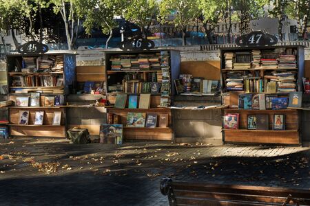 Books of various rypes on the shelves for saleのeditorial素材