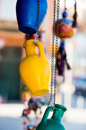 Traditional clay pottery  in the market for sale in Istanbul in Turkeyの写真素材