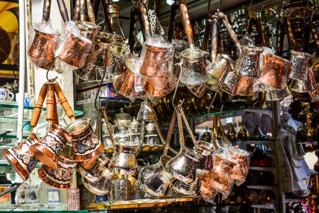 Turkish coffee pots made of metal in a traditional styleのeditorial素材