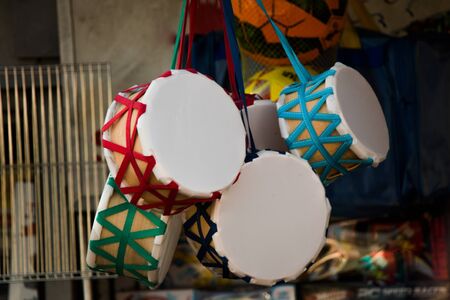Traditional drums as an musical instrument in a marketの写真素材