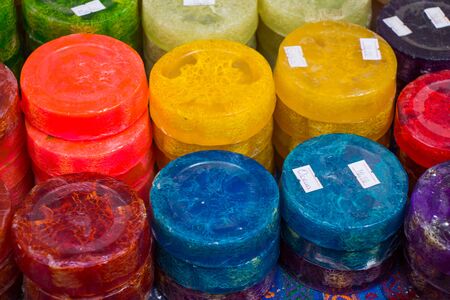 Collection of bars of fragrant hand made organic soapの写真素材