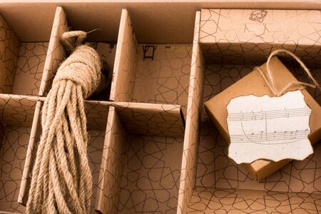 Musical notes on a burnt paper on a brown backgroundの写真素材