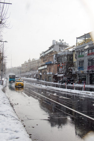 A winter view from the city of Istanbul with houses covered with white snowのeditorial素材
