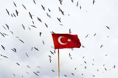Turkish national flag hang on a pole in open air