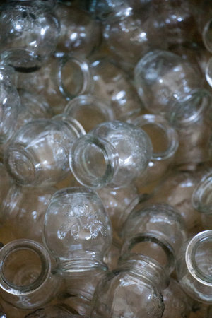 Set of Empty small  transparent bottles in a box