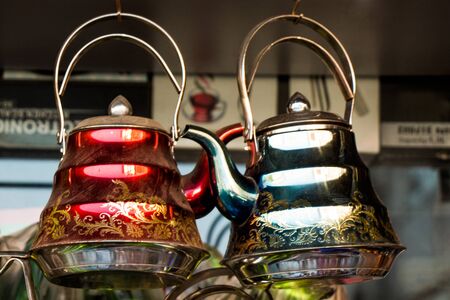 Turkish tea pot made of metal in a traditional styleの写真素材