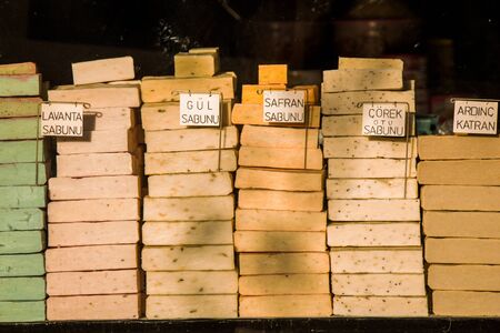 Collection of bars of fragrant hand made organic soapの写真素材