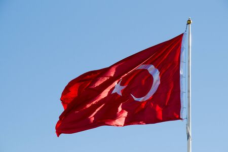 Turkish national flag hang on a pole in open airのeditorial素材