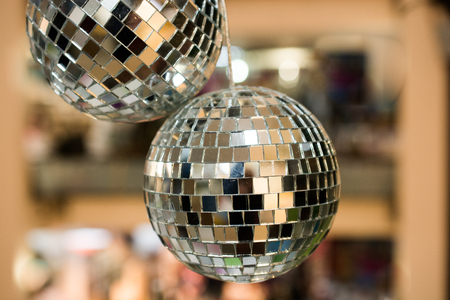 disco balls with mirror pieces for dancing in a disco clubの写真素材