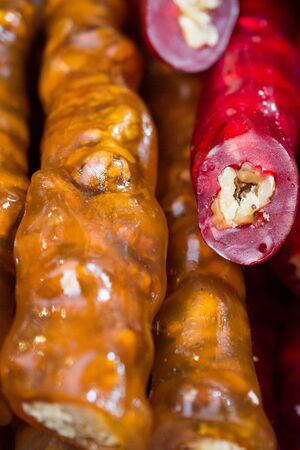 Different kinds of Turkish delight sweets at the Spice Marketの写真素材