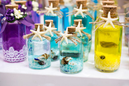 Set of Empty small transparent  bottles made in the Ottoman styleの写真素材