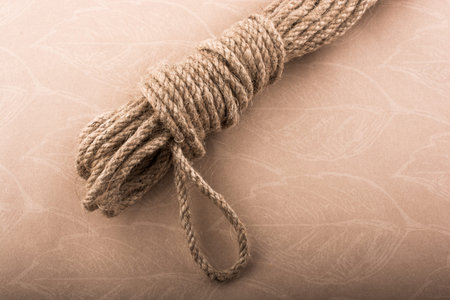Bundle of linen rope  in a sbrown background