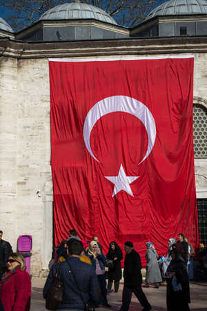 Turkish national flag hanging in the street in open airのeditorial素材