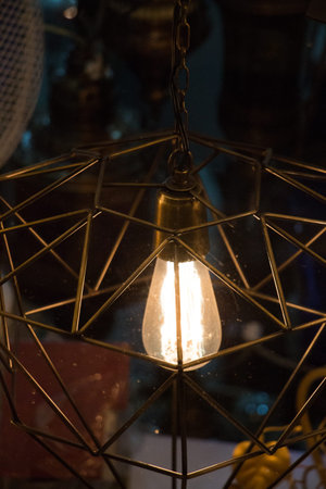Decorative antique edison style filament light bulbs hangingの写真素材