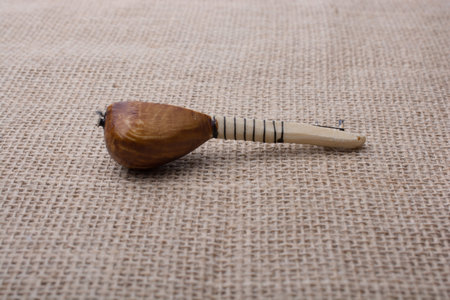 Model of Turkish musical instrument saz on a linen canvas