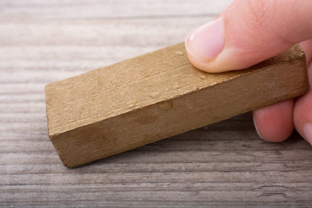 Child playing with building blocks on white background