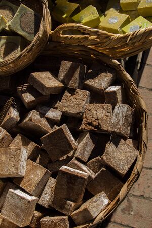 Collection of bars of fragrant hand made organic soapの写真素材