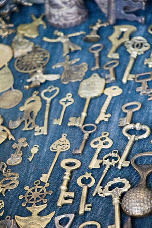 Plenty of Retro styled golden color keysのeditorial素材