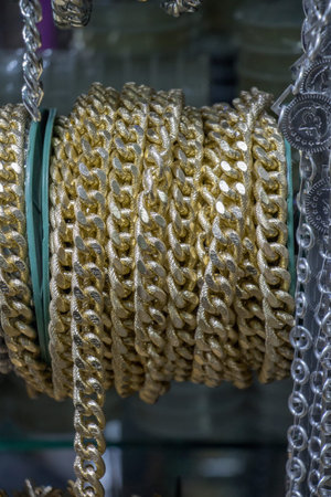 Rolls of decorative chains in view