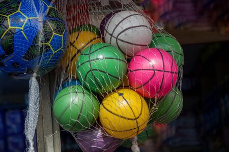 Rubber ball of various color as a backgroundの写真素材