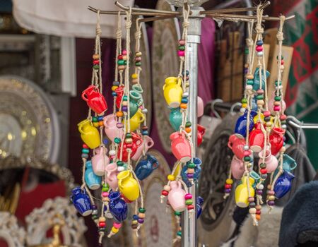 Traditional clay pottery for sale at the marketの写真素材