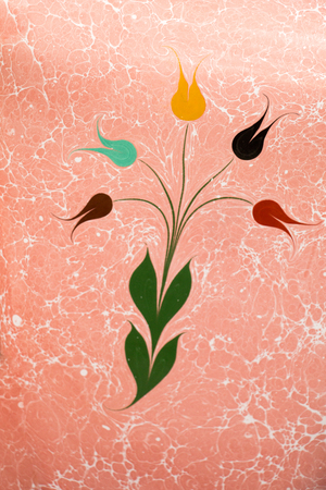 Colorful tulip by ebru or traditional art of Marblingの写真素材