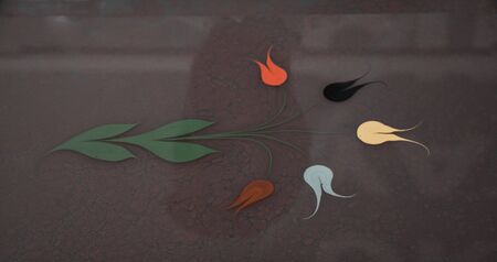 Colorful tulip by ebru or traditional art of Marblingの写真素材