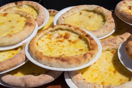 Turkish style  flat bread covered with cheeseの写真素材