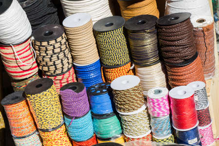 Set of Roll of hand made threadの写真素材