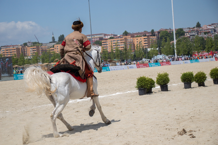 Ottoman horseman in his ethnic clothes riding on his horseのeditorial素材