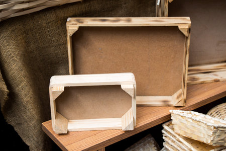 Wooden empty crate boxes for sale in a market place
