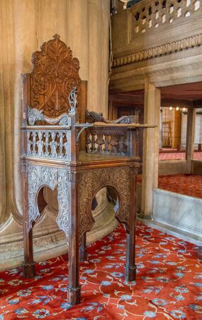 Wooden minbar, sermon pulpit of Ottoman times in mosqueのeditorial素材