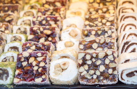 Load of traditional turkish delight rahat lokumの写真素材