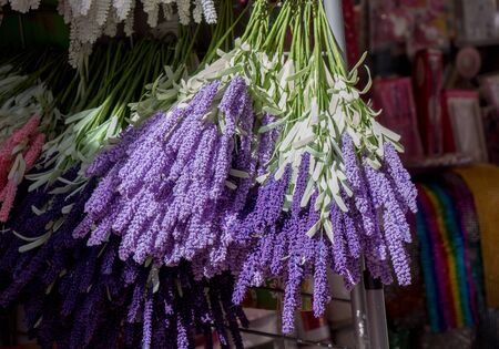 Colorful fake artificial flowers  in viewの写真素材