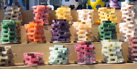 Collection of bars of fragrant hand made organic soapの写真素材