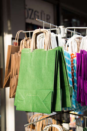 One simple color paper shopping bag in the market placeの写真素材