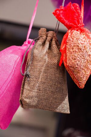Empty little bag made of linen canvasの写真素材