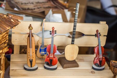 Set of  models of musical instruments made of woodの写真素材