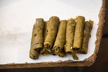 Stuffed grape leaves in Turkish style cookingの写真素材