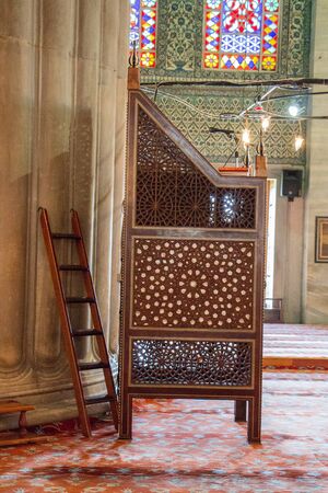 Wooden minbar, sermon pulpit of Ottoman times in mosqueのeditorial素材