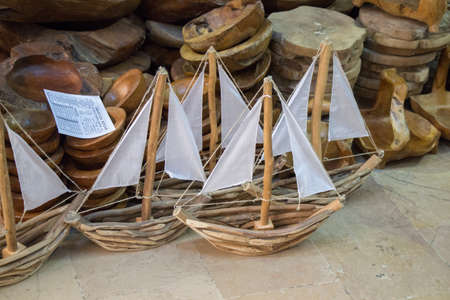 Set of hand made sail boats in viewの写真素材