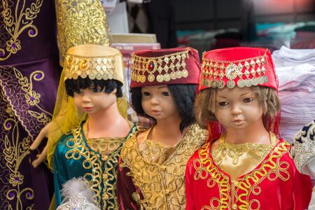 Pile of Turkish fez, traditional ottoman hatの写真素材