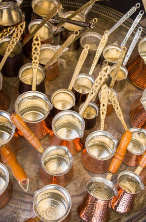 Turkish coffee pots made in a traditional styleの写真素材