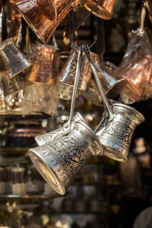 Turkish coffee pots made in a traditional styleの写真素材