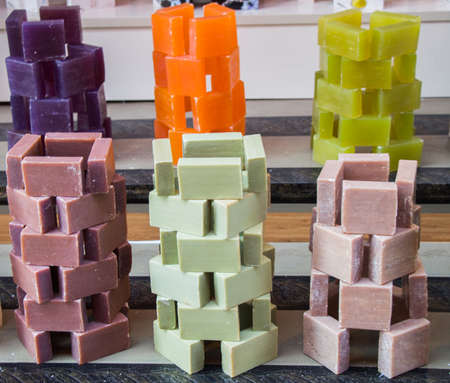 Collection of bars of fragrant hand made organic soapの写真素材