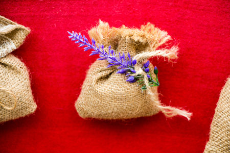 Little sack made of linen on canvas background
