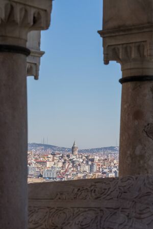 View of the Galata Tower from Byzantium times in Istanbulの写真素材