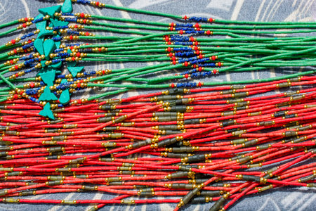 Colorful beads of various color at a marketの写真素材