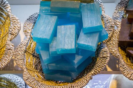 Collection of bars of fragrant hand made organic soapの写真素材